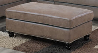 Living Room XL- Cocktail Ottoman Dark Coffee Leatherette Accent Studding Trim Wooden Legs