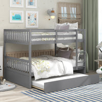 Full Over Full Bunk Bed with Trundle, Convertible to 2 Full Size Platform Bed, Full Size Bunk Bed with Ladder and Safety Rails for Kids, Teens, Adults, Grey