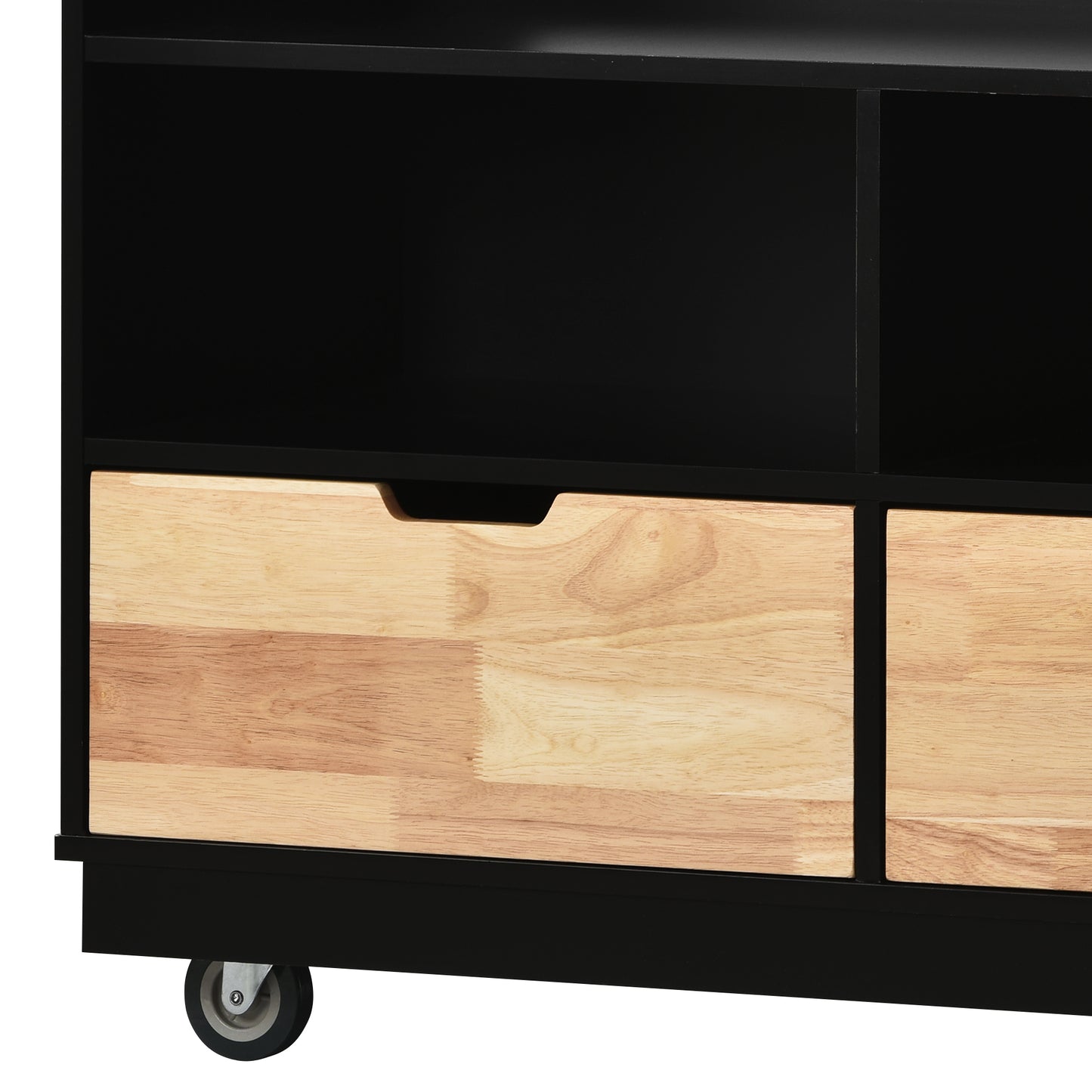 Kitchen Cart Rolling Mobile Kitchen Island Solid Wood Top, Kitchen Cart With 2 Drawers, Tableware Cabinet (Black)