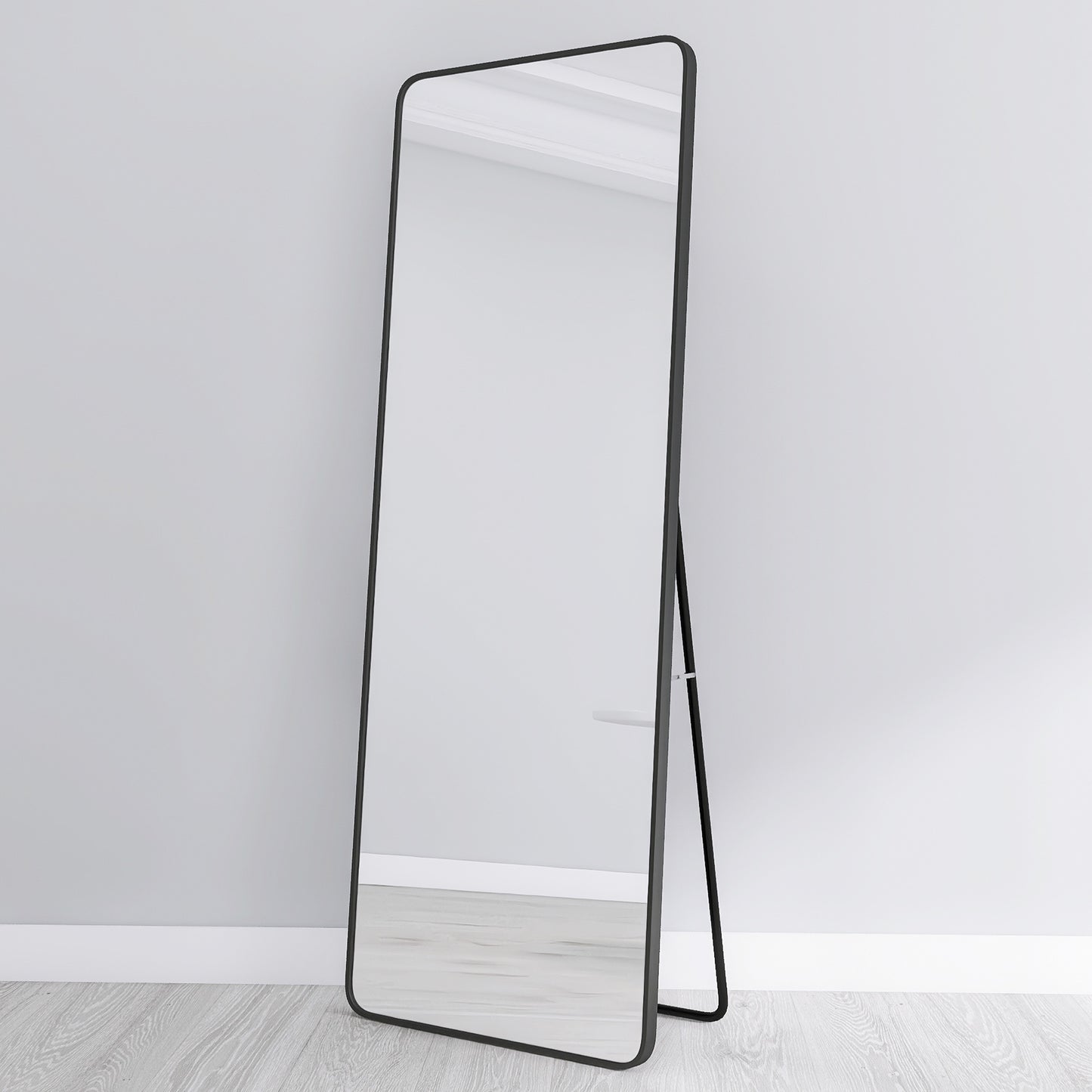 Square Rounded Corners Full Length Mirror Floor Mirror Hanging Standing or Leaning, Bedroom Mirror Wall-Mounted Mirror Dressing Mirror with Black Aluminum Alloy Frame, 65" x 22"