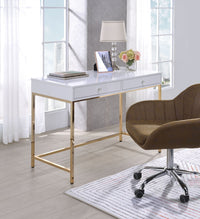 ACME Ottey Vanity Desk  in White High Gloss & Gold Finish