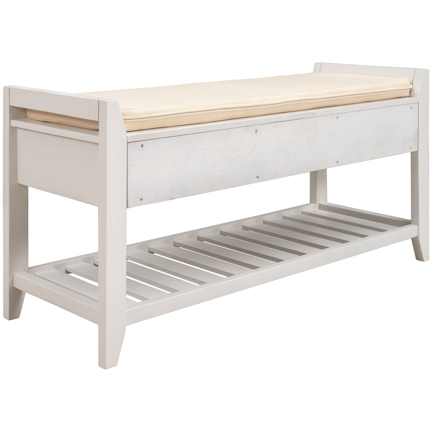 Shoe Rack with Cushioned Seat and Drawers, Multipurpose Entryway Storage Bench (White)