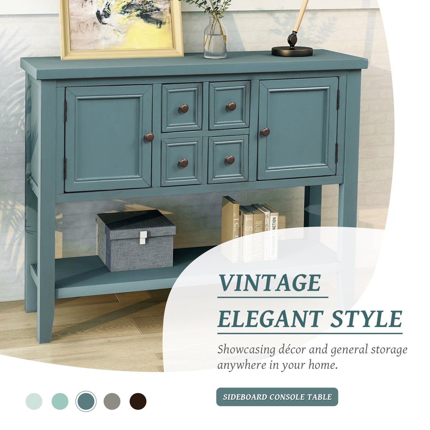 Cambridge Series Buffet Sideboard Console Table with Bottom Shelf (Dark Blue)