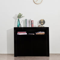 Living Room Sideboard Storage Cabinet Black High Gloss with LED Light, Modern Kitchen Unit Cupboard Buffet Wooden Storage Display Cabinet TV Stand with 2 Doors for Hallway Dining Room