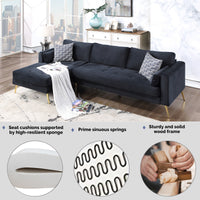 Sectional Sofa with Two Pillows, L-Shape Upholstered Couch with Modern Elegant Velvet for Living Room Apartment