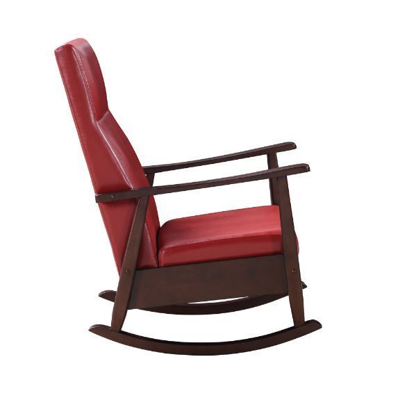 ACME Raina Rocking Chair, Red PU & Espresso Finish