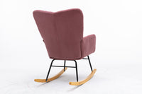 Mid Century Modern Velvet Tufted Upholstered Rocking Chair Padded Seat for Living Room Bedroom, Dark Pink