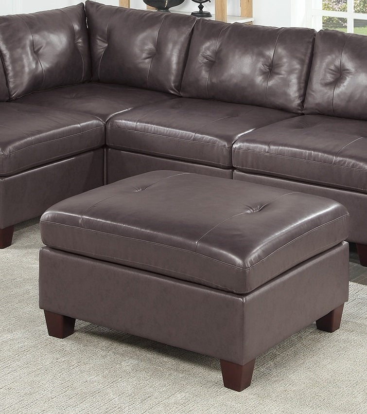 Contemporary Genuine Leather 1pc Ottoman Dark Coffee Color Tufted Seat Living Room Furniture