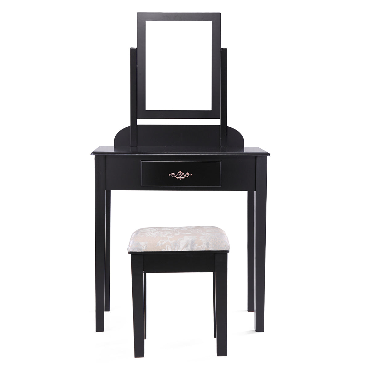 53.5''H Elegant Wood Makeup Vanity Set Dressing Table Furniture with Rotating Rectangular Mirror and Drawer, Black