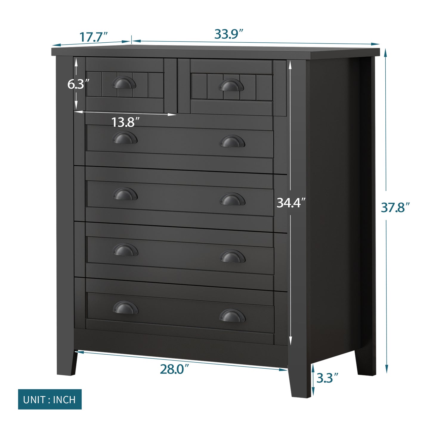 Black Bathroom Storage Cabinet, Freestanding Cabinet with Drawers