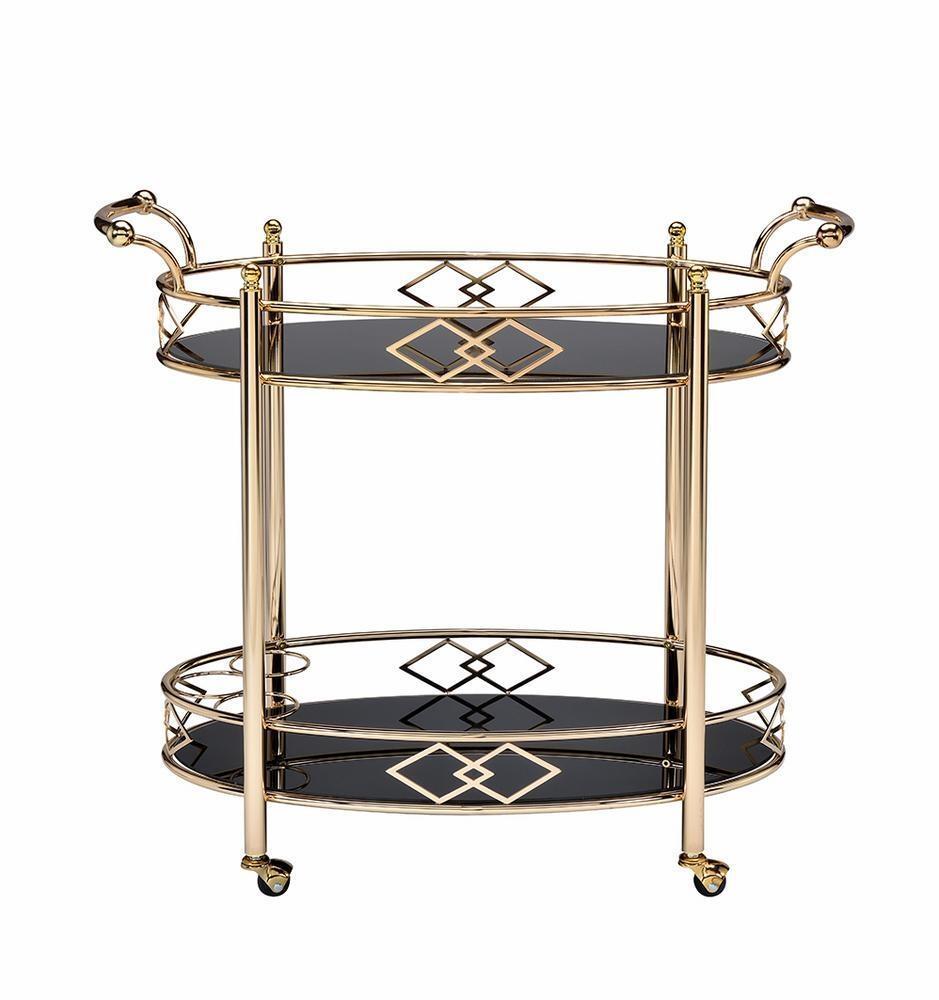 ACME Ottesen Serving Cart, Gold & Black Glass