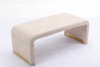 Boucle Fabric Loveseat Ottoman Footstool Bedroom Bench Shoe Bench With Gold Metal Legs, Beige