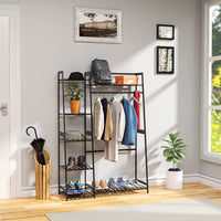 Clothes Rack with Shelves, Freestanding Closet Organizer for Living Bedroom Room Kitchen Bathroom Entryway Office Storage Shelves Clothes Hanging Rack, Black