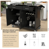 K&K Kitchen Cart with Stainless Steel Top and Storage Cabinet, Kitchen Island on Wheels with Two Drawers & Goblet Holder & Wine Rack & Spice Rack & Towel Holder, L51xW18xH37 Inches