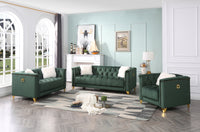 Russell Tufted Upholstery Loveseat Finished in Velvet Fabric in Green