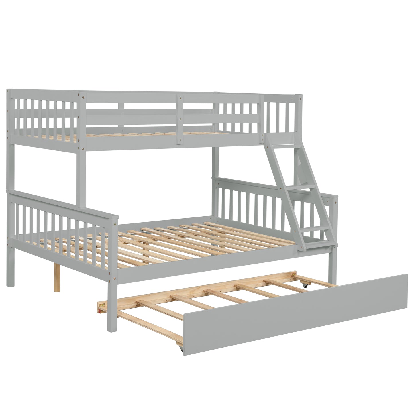 Twin Over Full Bunk Bed with Trundle, Convertible into 2 Beds, the Bunk Bed with Ladder and Safety Rails for Kids, Teens, Adults, Grey