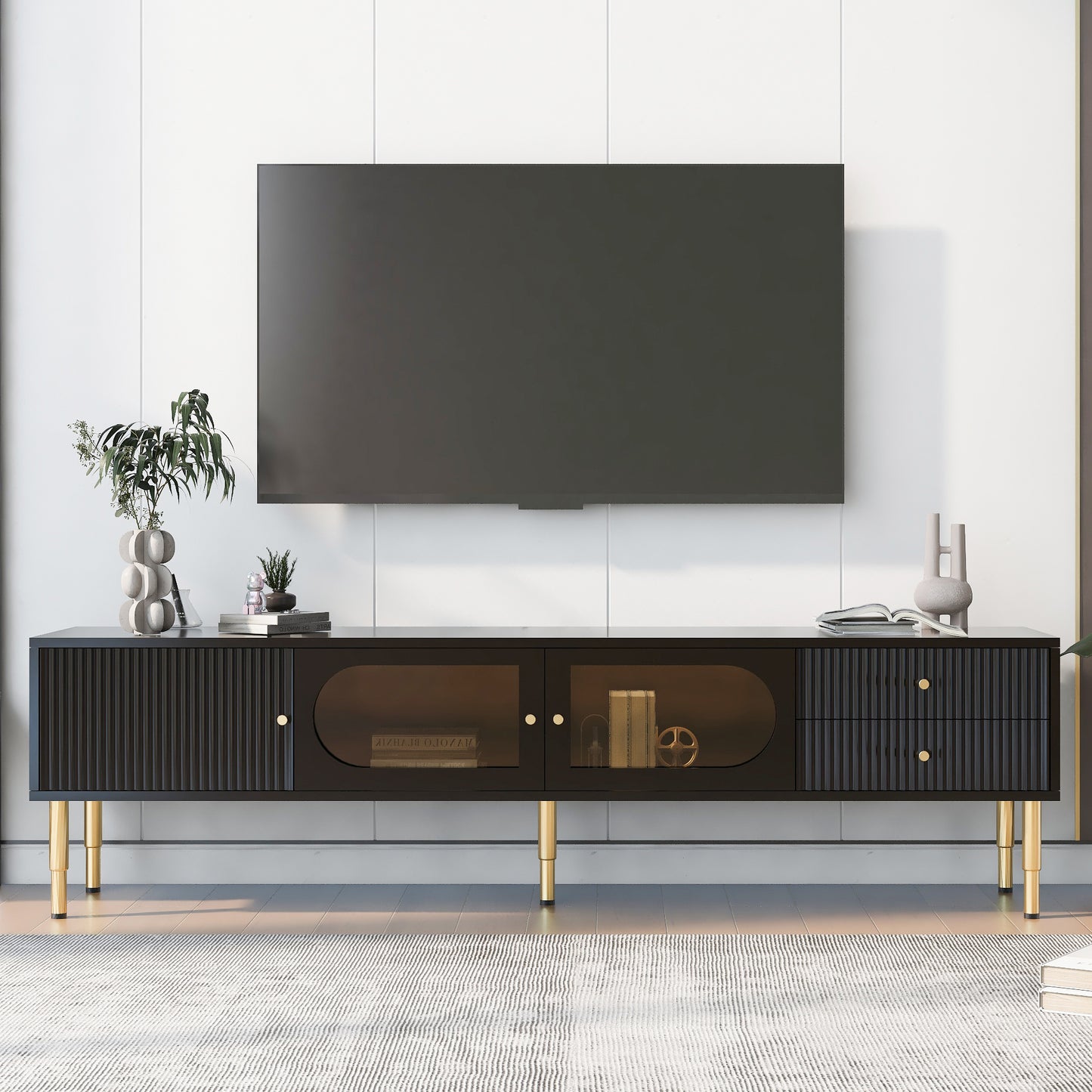 TV Stand for TVs up to 80'', Entertainment Center with Multifunctional Storage Space, TV Cabinet with 2 Drawers, Media Console for Living Room, Bedroom