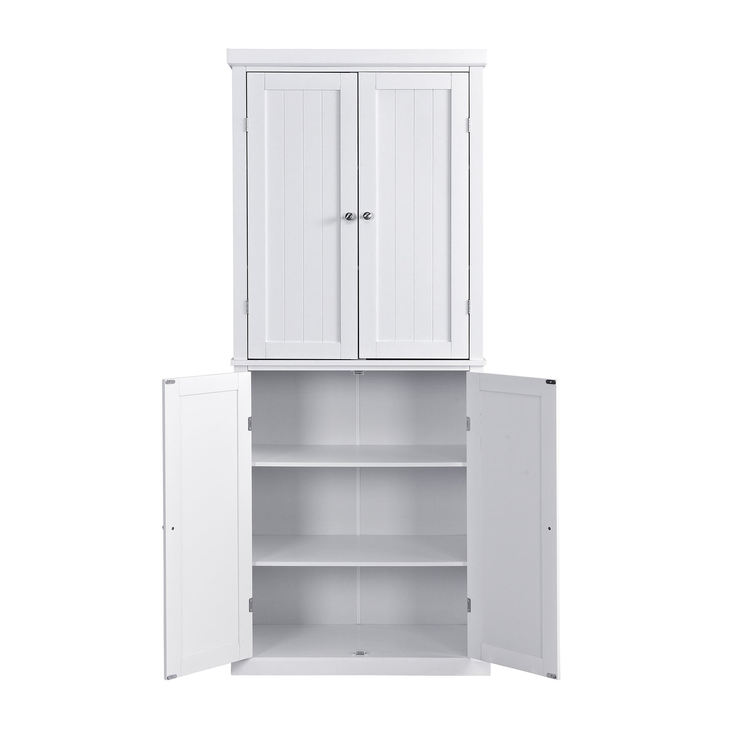 Freestanding Tall Kitchen Pantry, 72.4" Minimalist Kitchen Storage Cabinet Organizer with 4 Doors and Adjustable Shelves, White