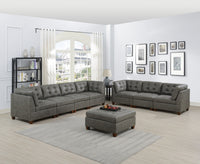 Living Room Furniture Antique Grey Modular Sofa Set 8pc Set Breathable Leatherette Tufted Couch 4x Corner Wedge 3x Armless Chairs and 1x Ottoman