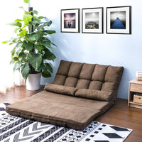 Double Chaise Lounge Sofa Floor Couch and Sofa with Two Pillows (Brown)