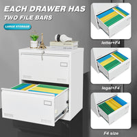 Filing Cabinet Lateral File Cabinet 2 Drawer, White Filing Cabinets with Lock, Locking Metal File Cabinets Three Drawer Office Cabinet for Legal/Letter/A4/F4 Home Offic