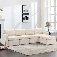 4 Seat Module Sectional Sofa Couch With 1 Ottoman,Seat Cushion and Back Cushion Removable and Washable,Cream