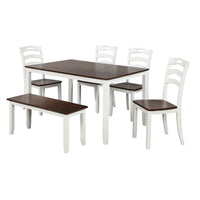 6 Piece Dining Table Set with Bench, Table Set with Waterproof Coat, Ivory and Cherry