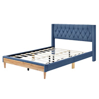 4-Pieces Bedroom Sets Queen Size Upholstered Platform Bed with Two Nightstands and Storage Bench-Blue