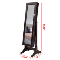 European-Style Retro with Full-Length Mirror Wooden Vertical Jewelry Cabinet with LED Lights