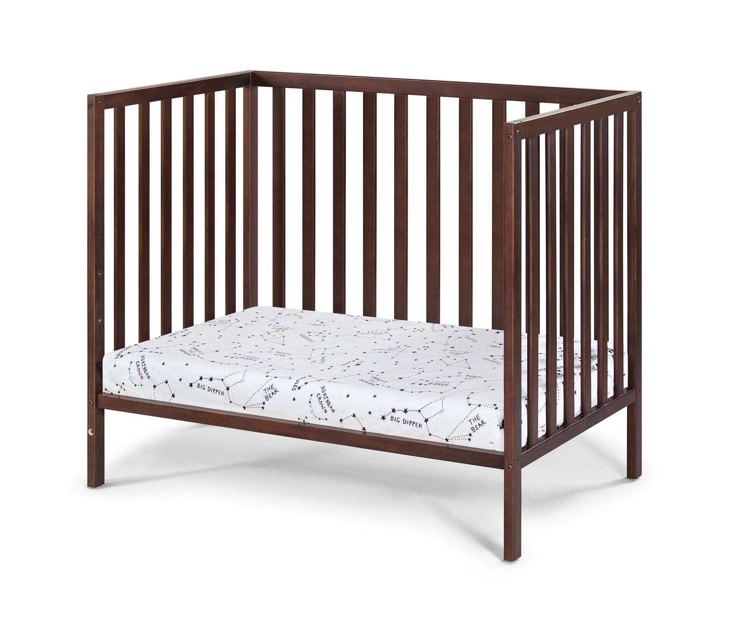 Palmer 3-in-1 Convertible Mini Crib Espresso w/ Mattress pad