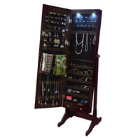 European-Style Retro with Full-Length Mirror Wooden Vertical Jewelry Cabinet with LED Lights