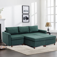 3 Seat Module Sectional Sofa Couch With 2 Ottoman for living room,Seat Cushion and Back Cushion Non-Removable and Non-Washable,Green