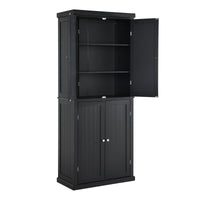 Freestanding Tall Kitchen Pantry, 72.4" Minimalist Kitchen Storage Cabinet Organizer with 4 Doors and Adjustable Shelves, Black