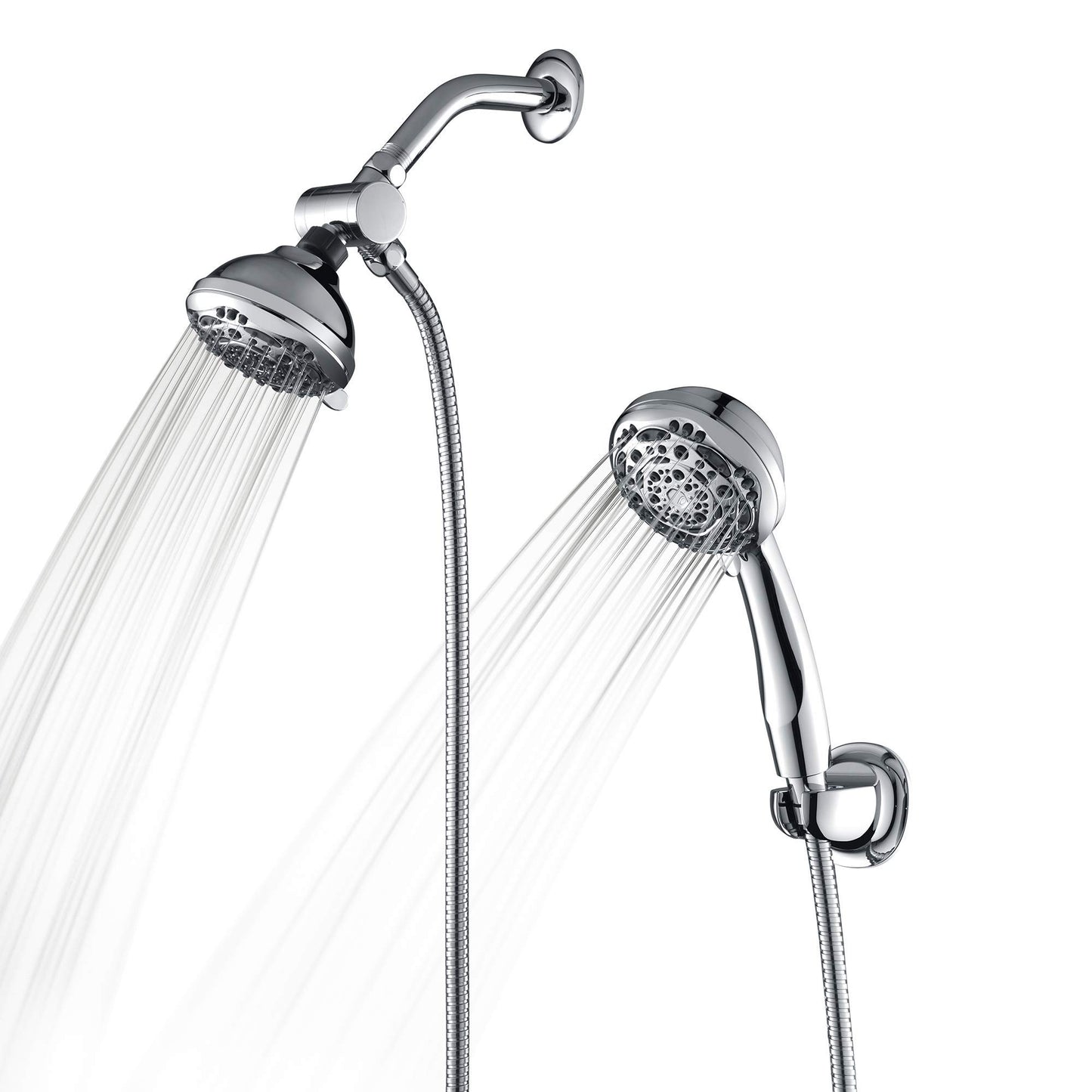 Rain Shower Head - High Pressure Handheld Showerhead & Rain Showerhead Combo with 7 Spray Setting, 2 in 1 Shower Head System Stainless Steel Extra Long Shower Hose, Chrome 1.8 GPM