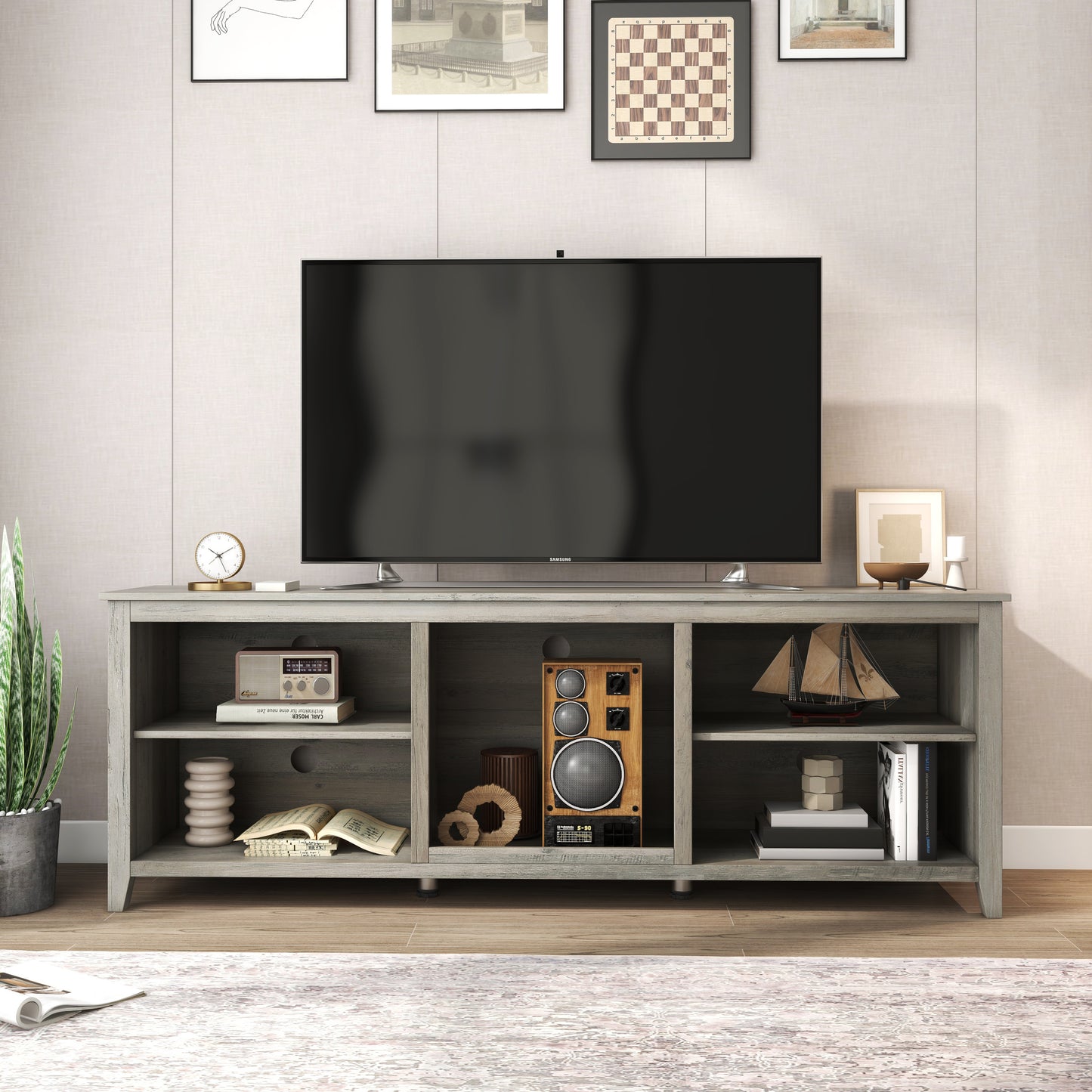 TV Stand Storage Media Console Entertainment Center, without Drawer, Grey Walnut