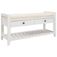 Shoe Rack with Cushioned Seat and Drawers, Multipurpose Entryway Storage Bench (White)