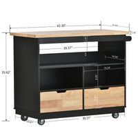 Kitchen Cart Rolling Mobile Kitchen Island Solid Wood Top, Kitchen Cart With 2 Drawers, Tableware Cabinet (Black)