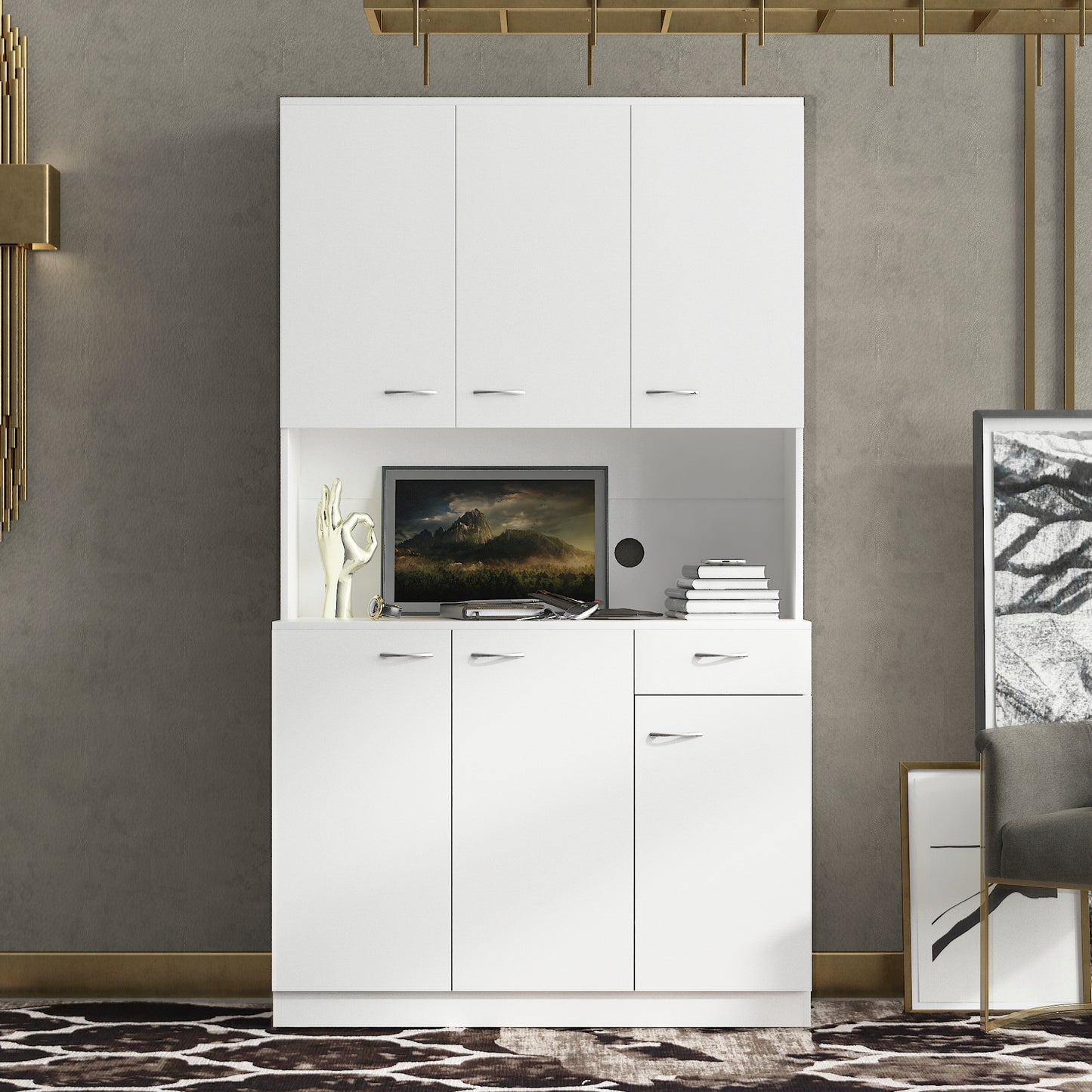 70.87" Tall Wardrobe& Kitchen Cabinet, with 6-Doors, 1-Open Shelves and 1-Drawer for bedroom,White