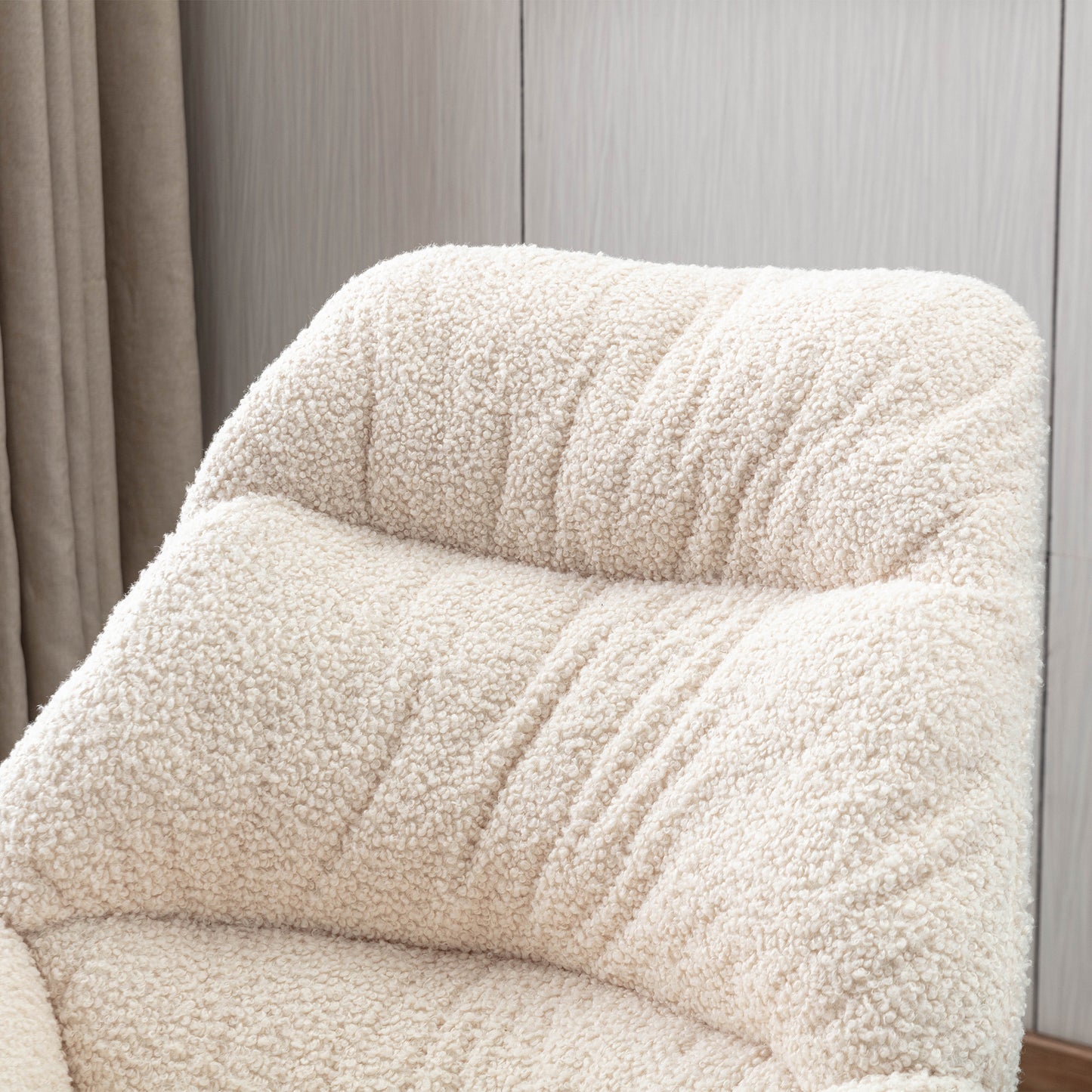 Tufted Upholstered Padded Seat Rocking Chair-Boucle Beige