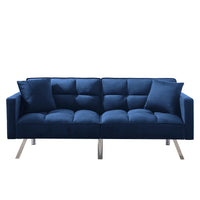 Futon Sofa Sleeper Navy Blue Velvet with 2 Pillows