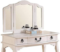 Bedroom Vanity Set w Foldable Mirror Stool Drawers White Color Vintage Classic Furniture MDF Rubber wood