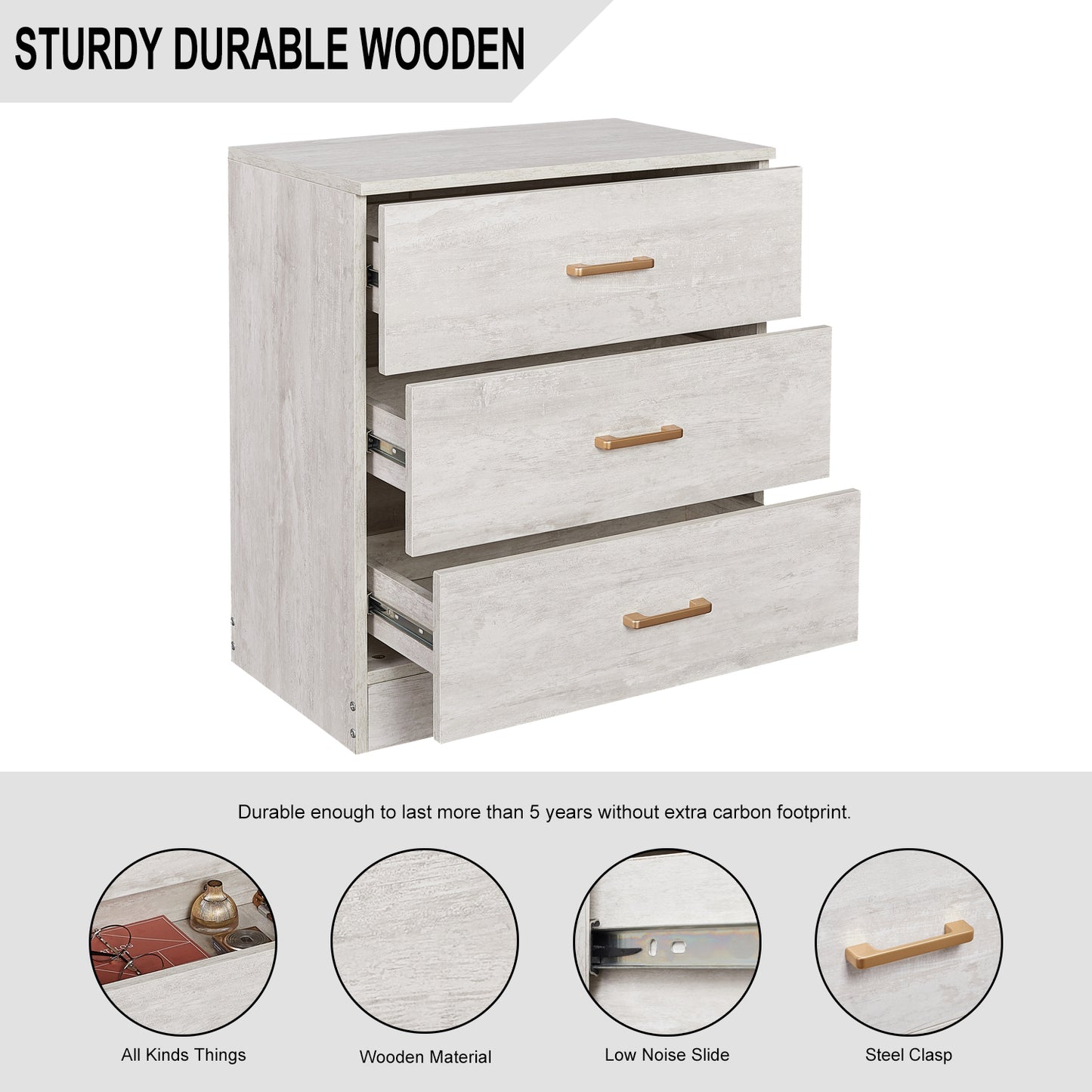 MDF Storage Cabinet with 3 drawer, Assembly Required