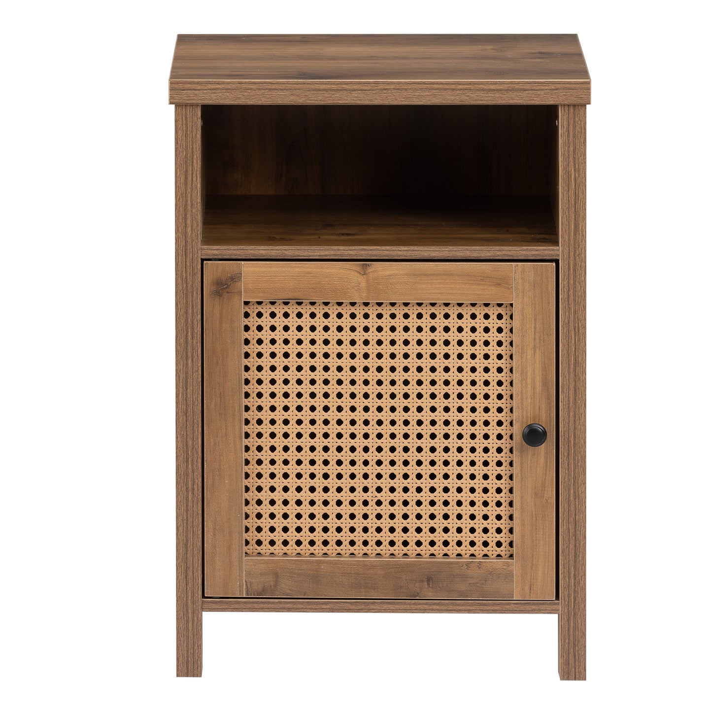 Bedside Cupboard, Bedside Table, Drawer Cabinet, Single Door Side Cabinet, Rattan Cabinet Door, Yellow, Two in a Pack