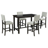 5-Piece Counter Height Dining Set, Classic Elegant Table and 4 Chairs in Espresso and Beige