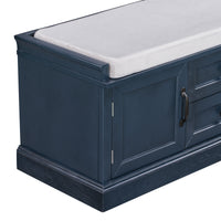 Storage Bench with 2 Drawers and 2 Cabinets, Shoe Bench with Removable Cushion for Living Room, Entryway (Antique Navy)