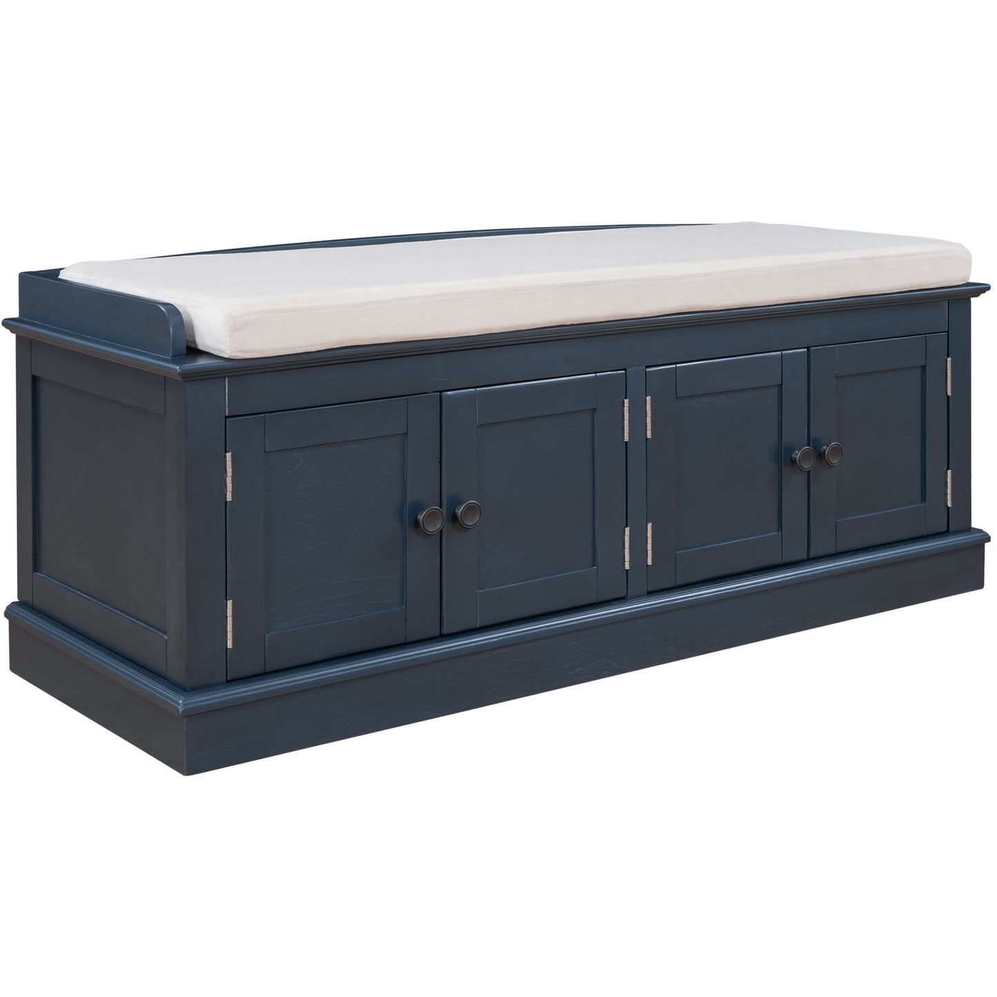 Storage Bench with 4 Doors and Adjustable Shelves, Shoe Bench with Removable Cushion for Living Room, Entryway (Antique Navy)