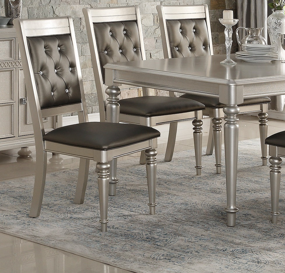 Luxury Silver Accent Tufted Upholstered Chairs Set of 2 Dining Side Chairs