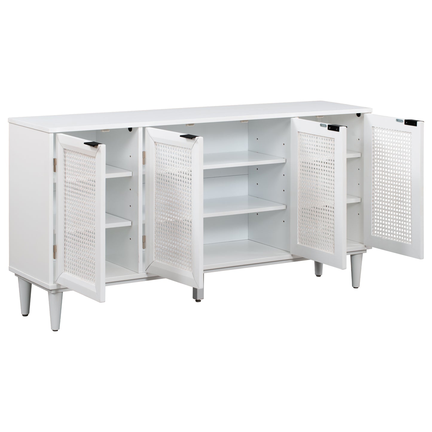 Large Storage Space Sideboard with Artificial Rattan Door and Unobtrusive Doorknob for Living Room and Entryway (White)