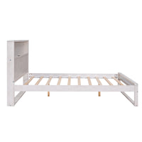 3-Pieces Bedroom Sets Queen Size Platform Bed with Two Nightstands, Antique White