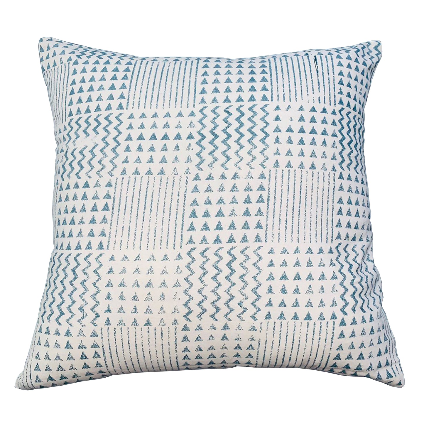 18 x 18 Handcrafted Square Cotton Accent Throw Pillow, Aztec Minimalistic Print, Blue, White